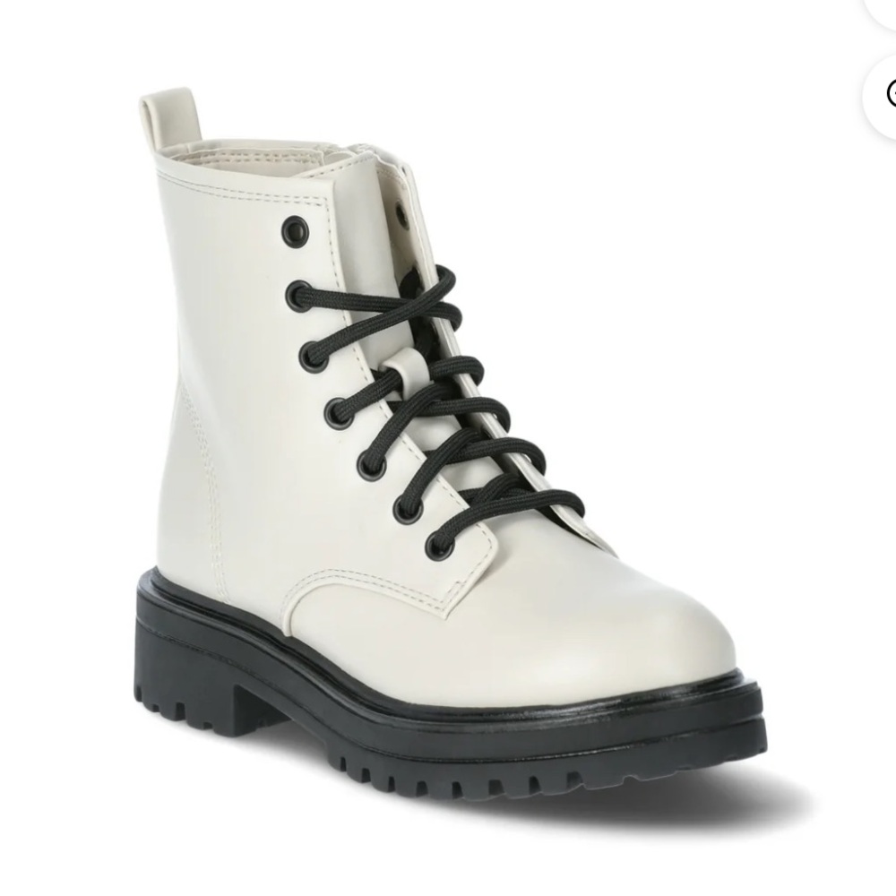 White Combat Boots with Black Sole and Laces